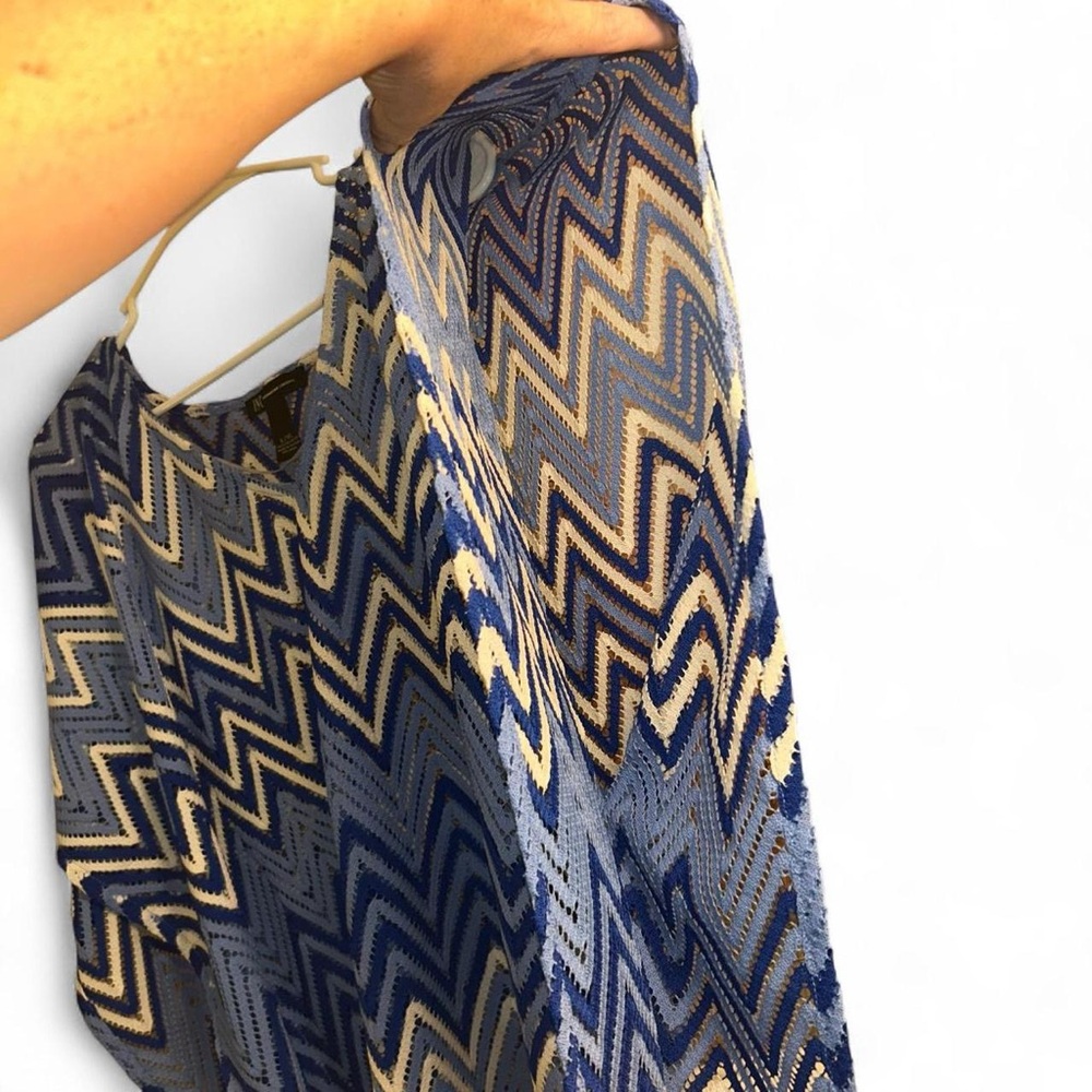 INC Blue White Tones Chevron See-Through Stripes Poncho w/Armholes L/XL - Picture 3 of 7